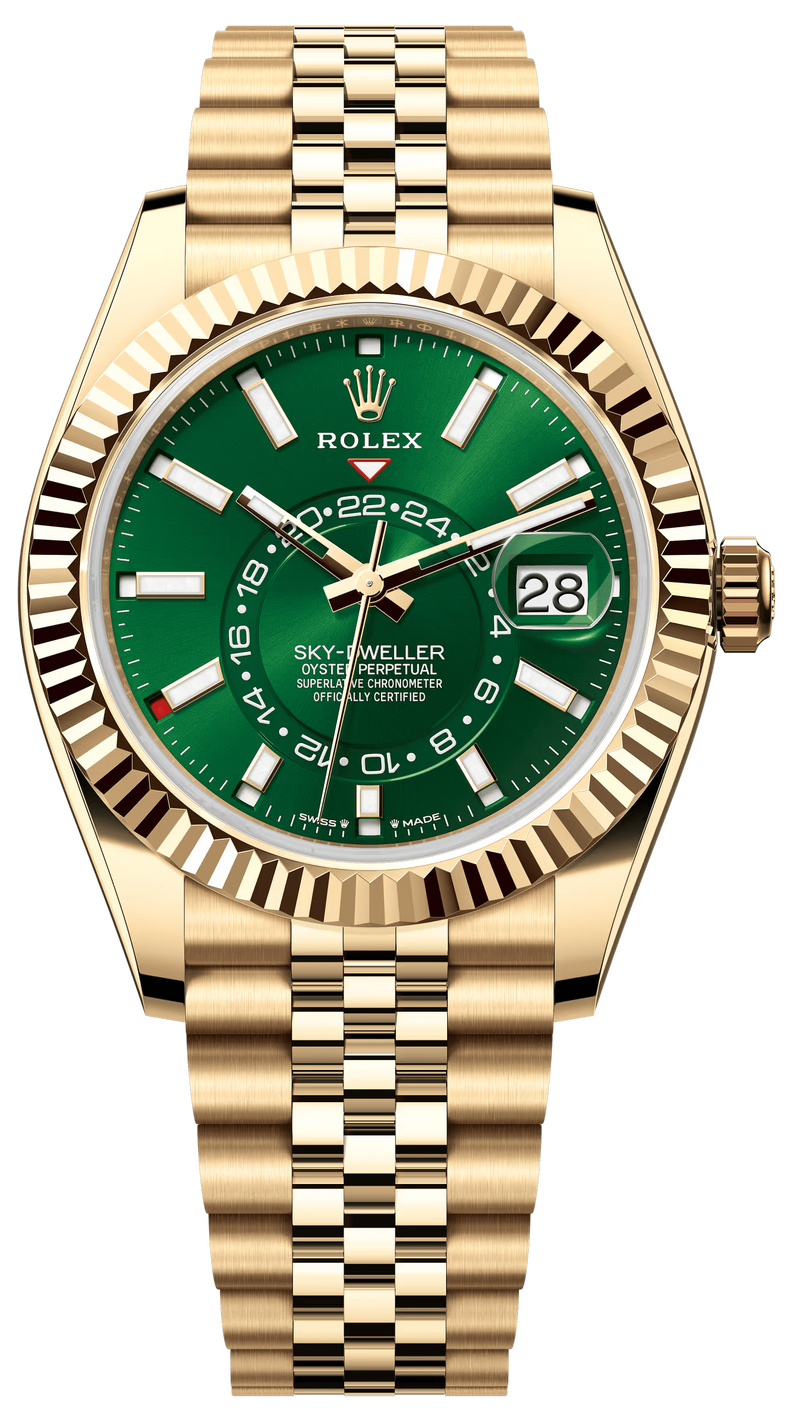 Rolex Sky-Dweller 42mm Yellow Gold Bright Green Dial Jubilee - 336938 - New 2025