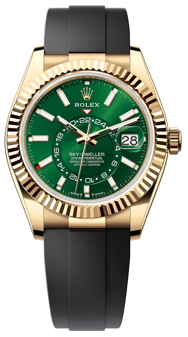 Rolex Sky-Dweller 42mm Yellow Gold Bright Green Dial Oysterflex - 336238 - New 2025