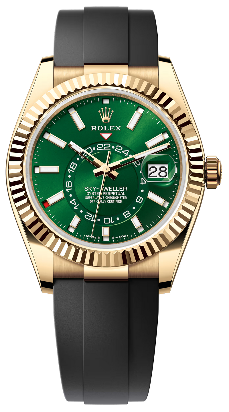 Rolex Sky-Dweller 42mm Yellow Gold Bright Green Dial Oysterflex - 336238 - New 2025