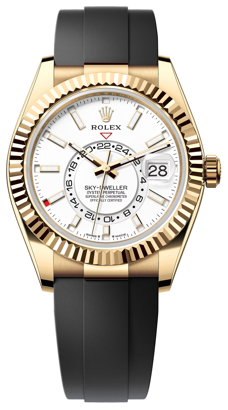 Rolex Sky-Dweller 42mm Yellow Gold White Dial Oysterflex - 336238 - New 2025