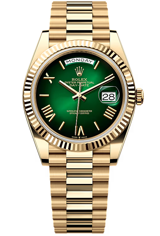 Rolex Yellow Gold President Day Date 40mm Green Roman Ombre Dial - 228238 - New 2025 / 2026