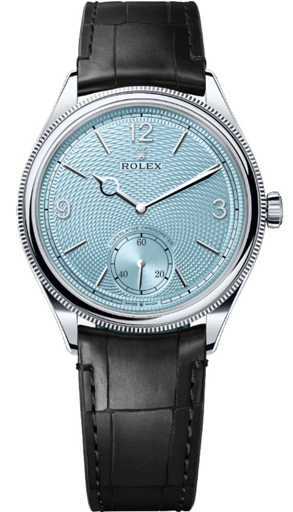 Rolex 1908 52506 Platinum Ice Blue Dial Black Alligator Strap – New 2025