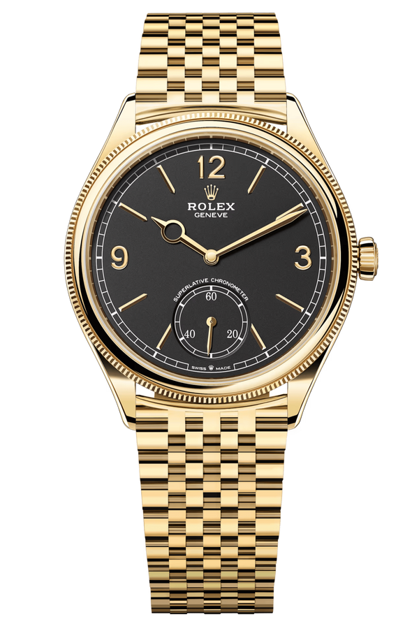 Rolex 1908 52508 Yellow Gold Black Dial Settimo Bracelet – New 2025