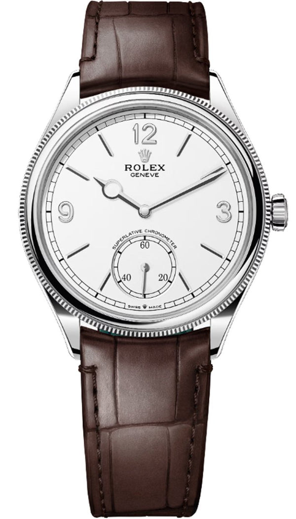 Rolex 1908 52509 White Gold White Dial Brown Alligator Strap – New 2025