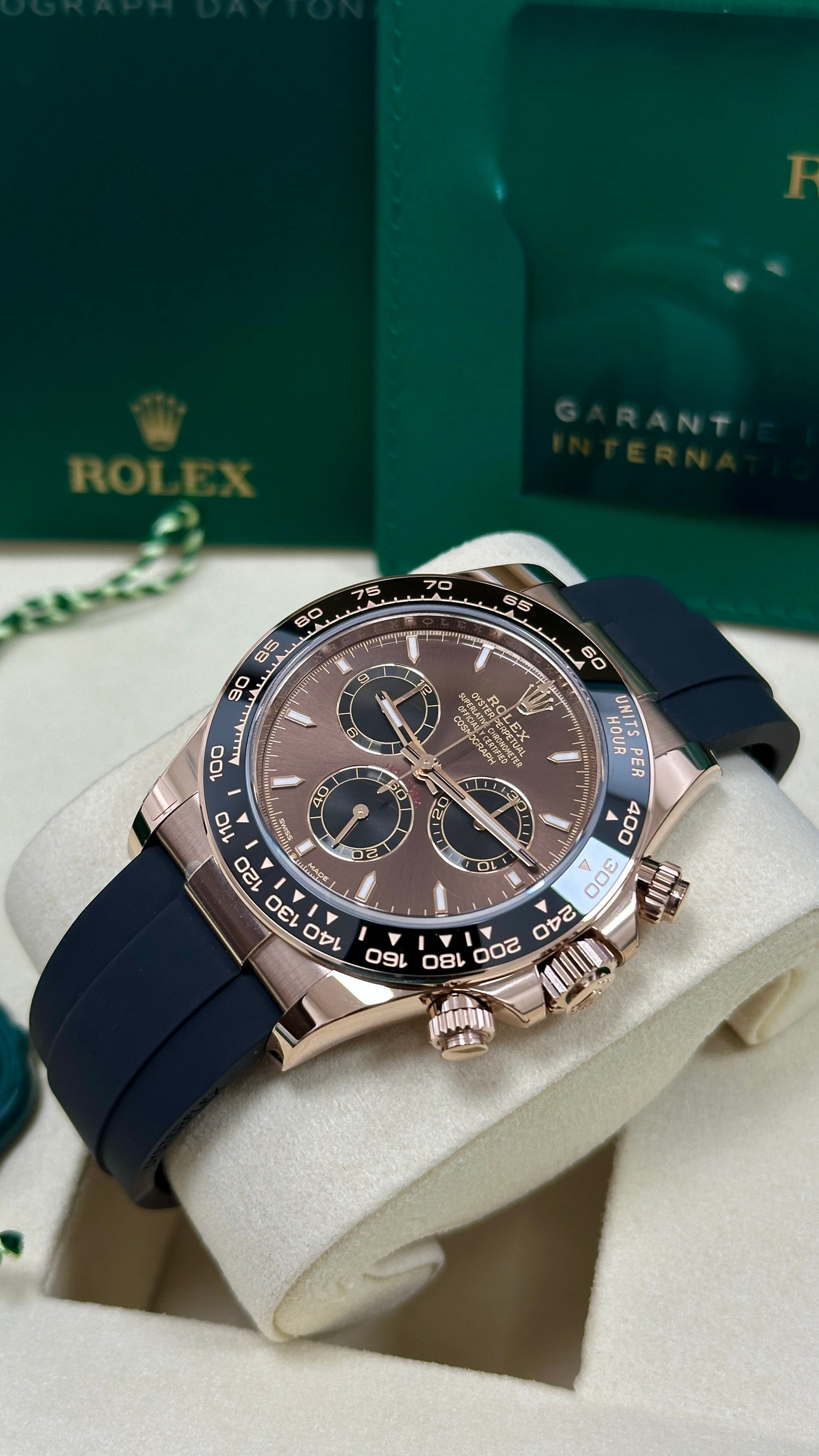 Rolex Cosmograph Daytona 40mm Everose Gold Chocolate Index Dial Black Ceramic