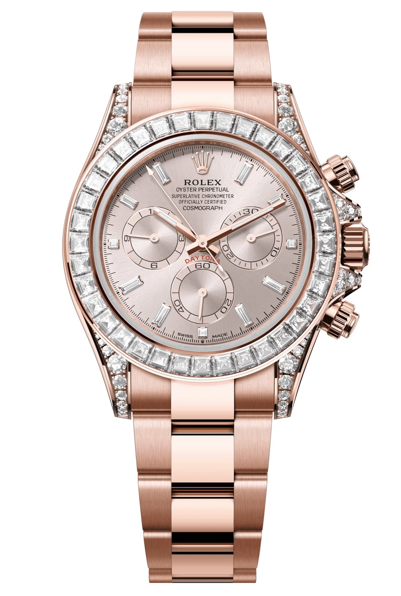 Rolex Cosmograph Daytona 40mm Everose Gold Sundust Diamond Baguette Dial