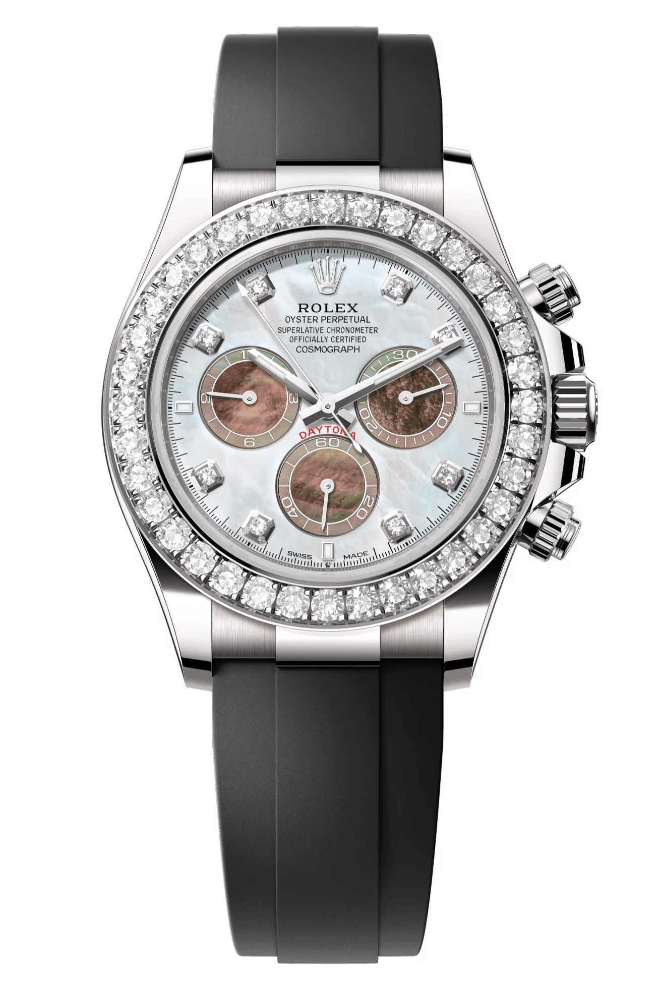 Rolex Cosmograph Daytona 40mm White Gold Mother of Pearl Dial Diamond Bezel