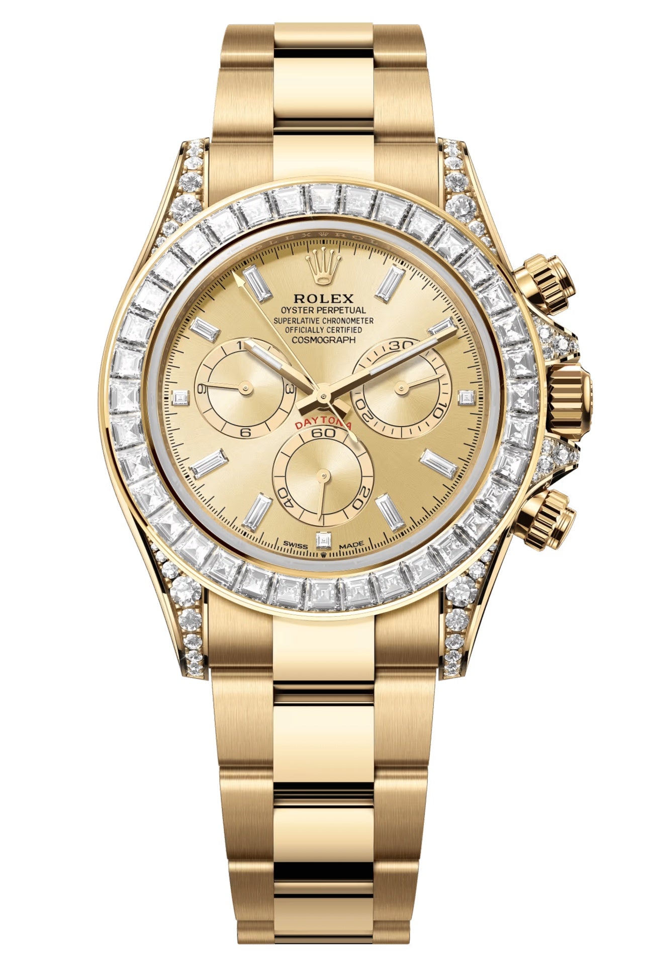 Rolex Cosmograph Daytona 40mm Yellow Gold Champagne Diamond Baguette Dial