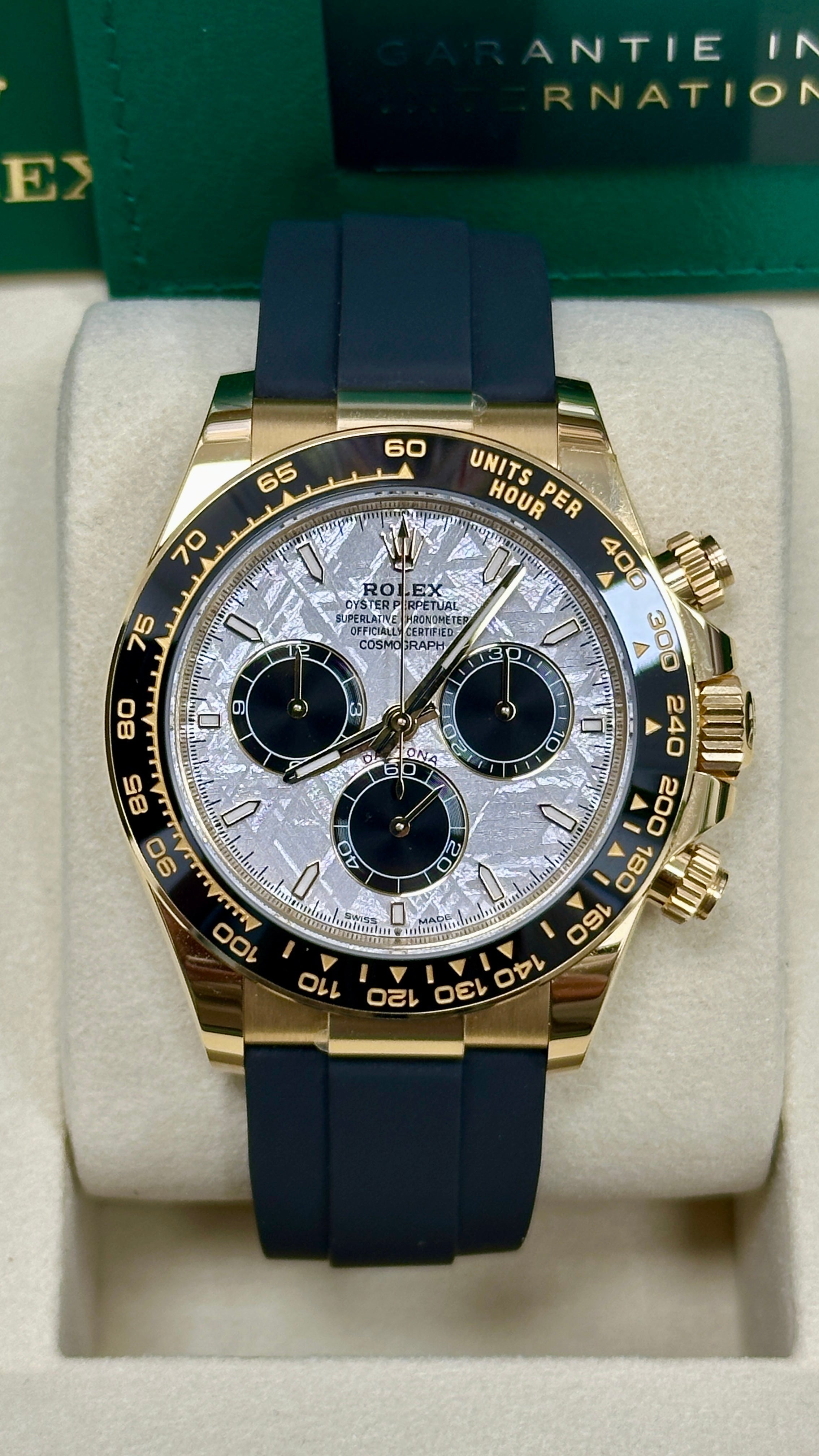 Rolex Cosmograph Daytona 40mm Yellow Gold Meteorite Dial Black Ceramic Bezel