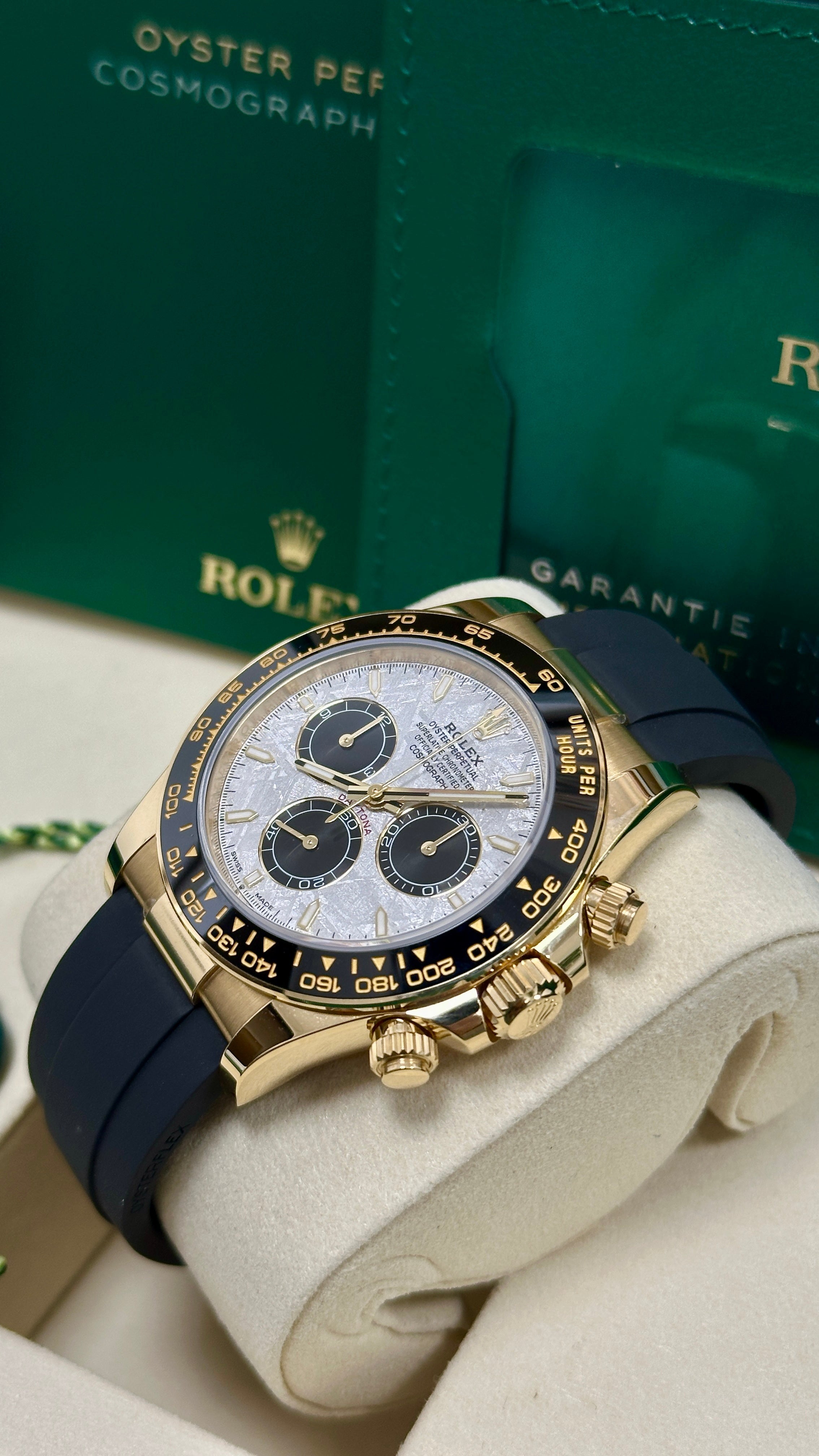 Rolex Cosmograph Daytona 40mm Yellow Gold Meteorite Dial Black Ceramic Bezel
