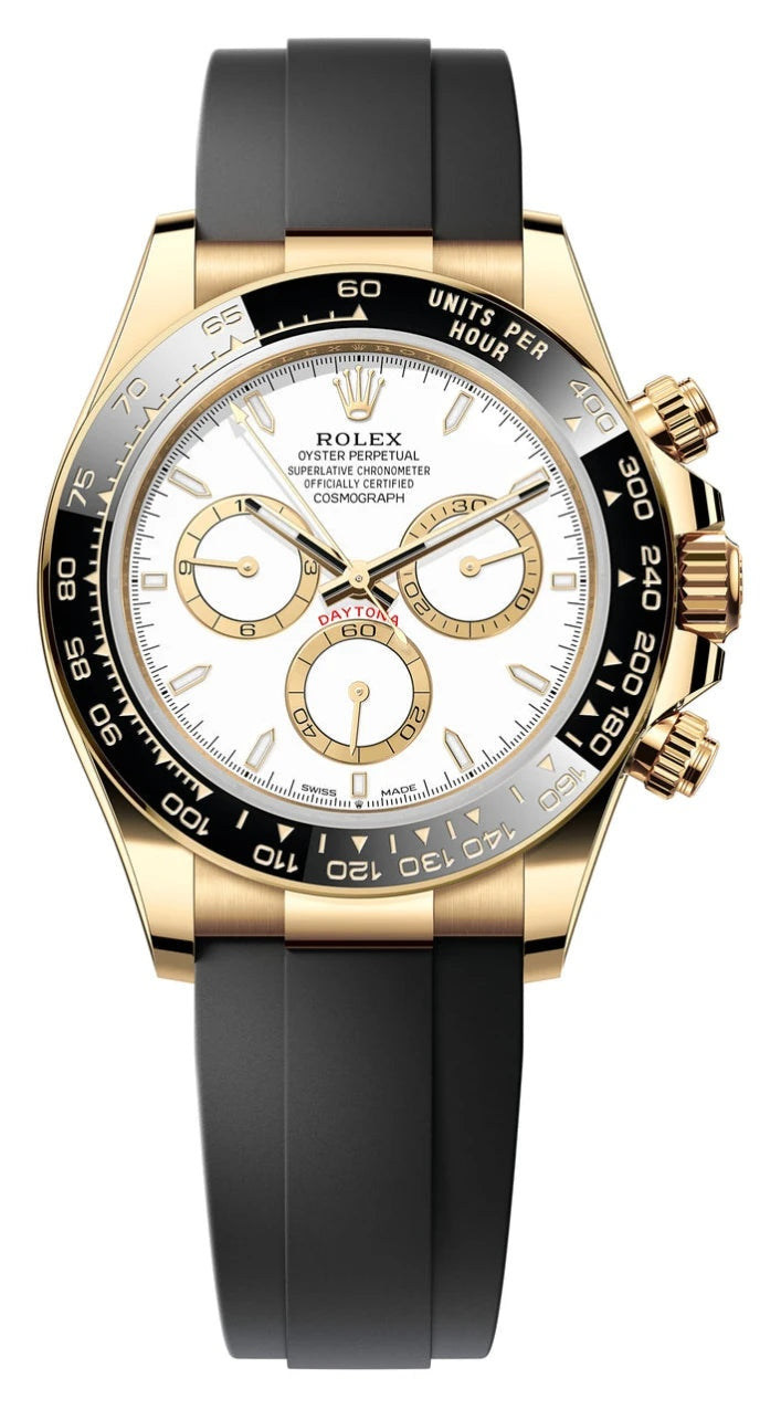 Rolex Cosmograph Daytona 40mm Yellow Gold White Dial Black Ceramic Bezel