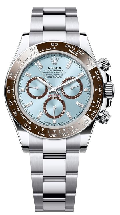 Rolex Cosmograph Daytona "Platona" 40mm Platinum Ice Blue Diamond Baguette Dial
