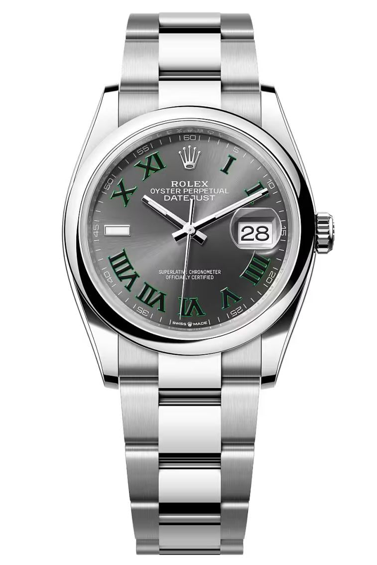 Rolex Datejust 36 "Wimbledon" Slate Roman Dial Smooth Bezel Oyster Bracelet