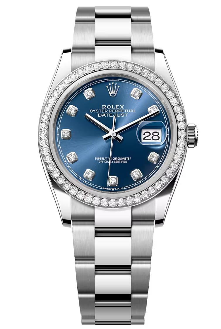 Rolex Datejust 36 Blue Diamond Dial Diamond Bezel Oyster Bracelet 126284RBR