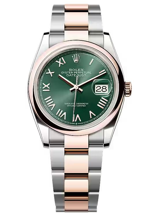Rolex Datejust 36 Everose Rolesor Mint Green Roman Dial Smooth Bezel O