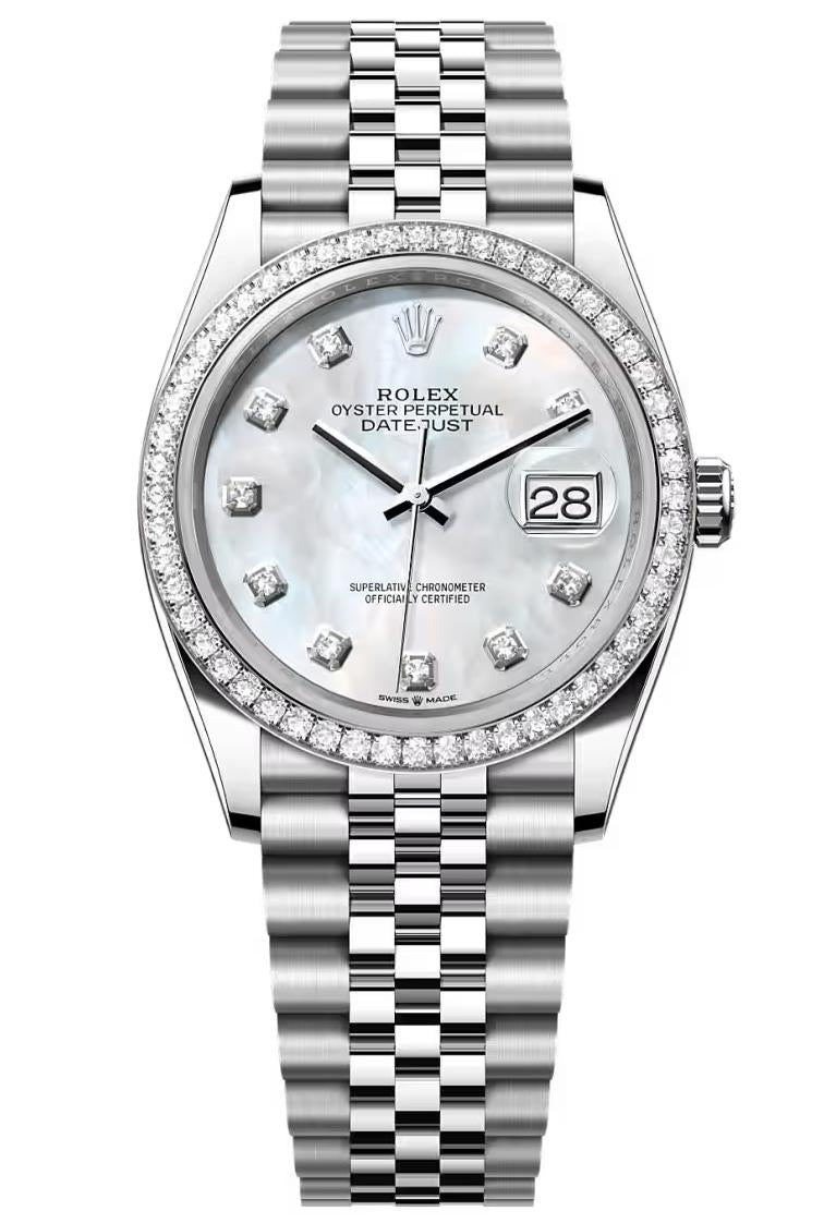 Rolex Datejust 36 White MOPDiamond Dial Diamond Bezel Jubilee Bracelet 126284RBR
