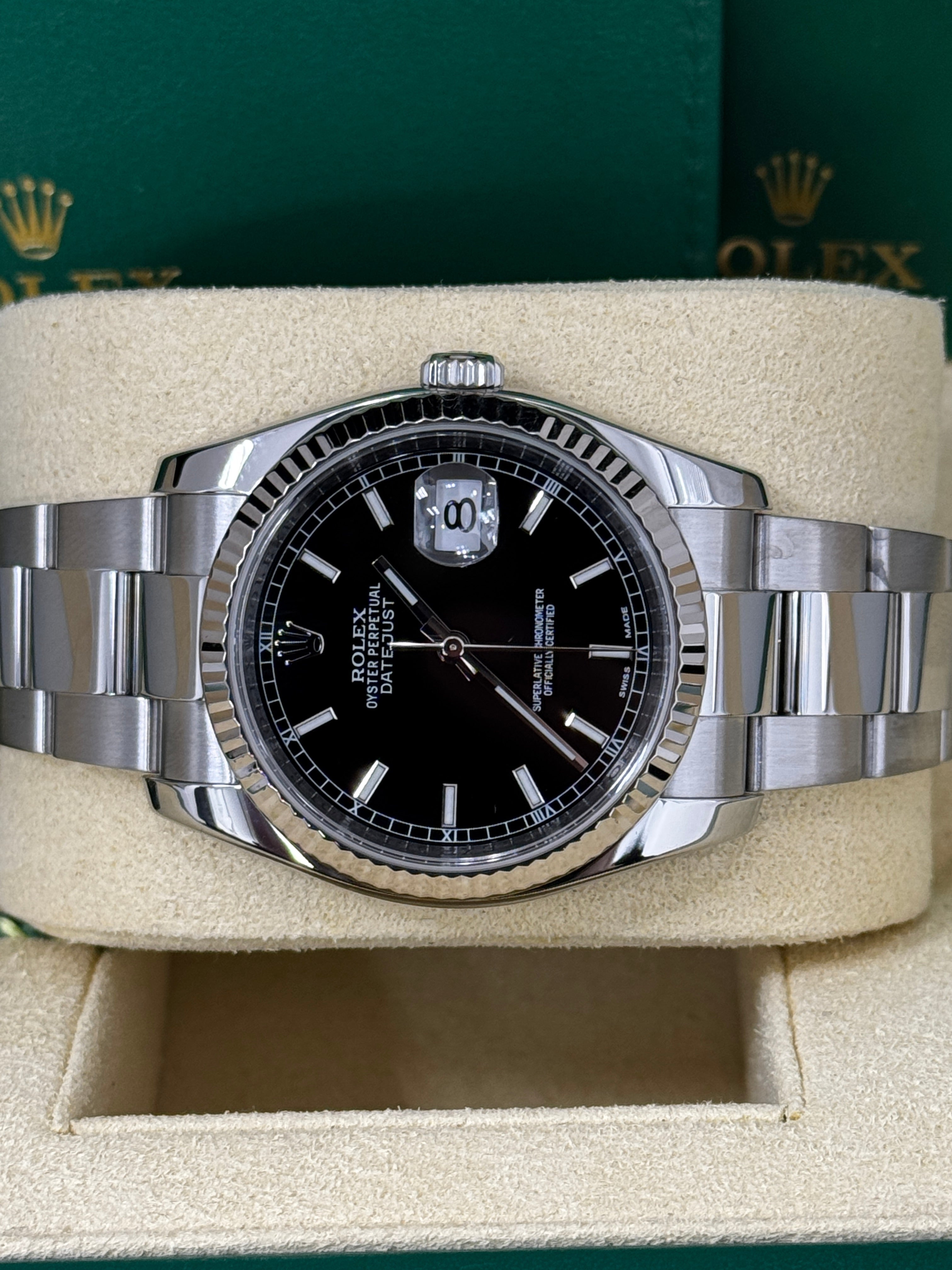 Rolex Datejust 36mm Black Index Dial Fluted Bezel Oyster Bracelet 126234