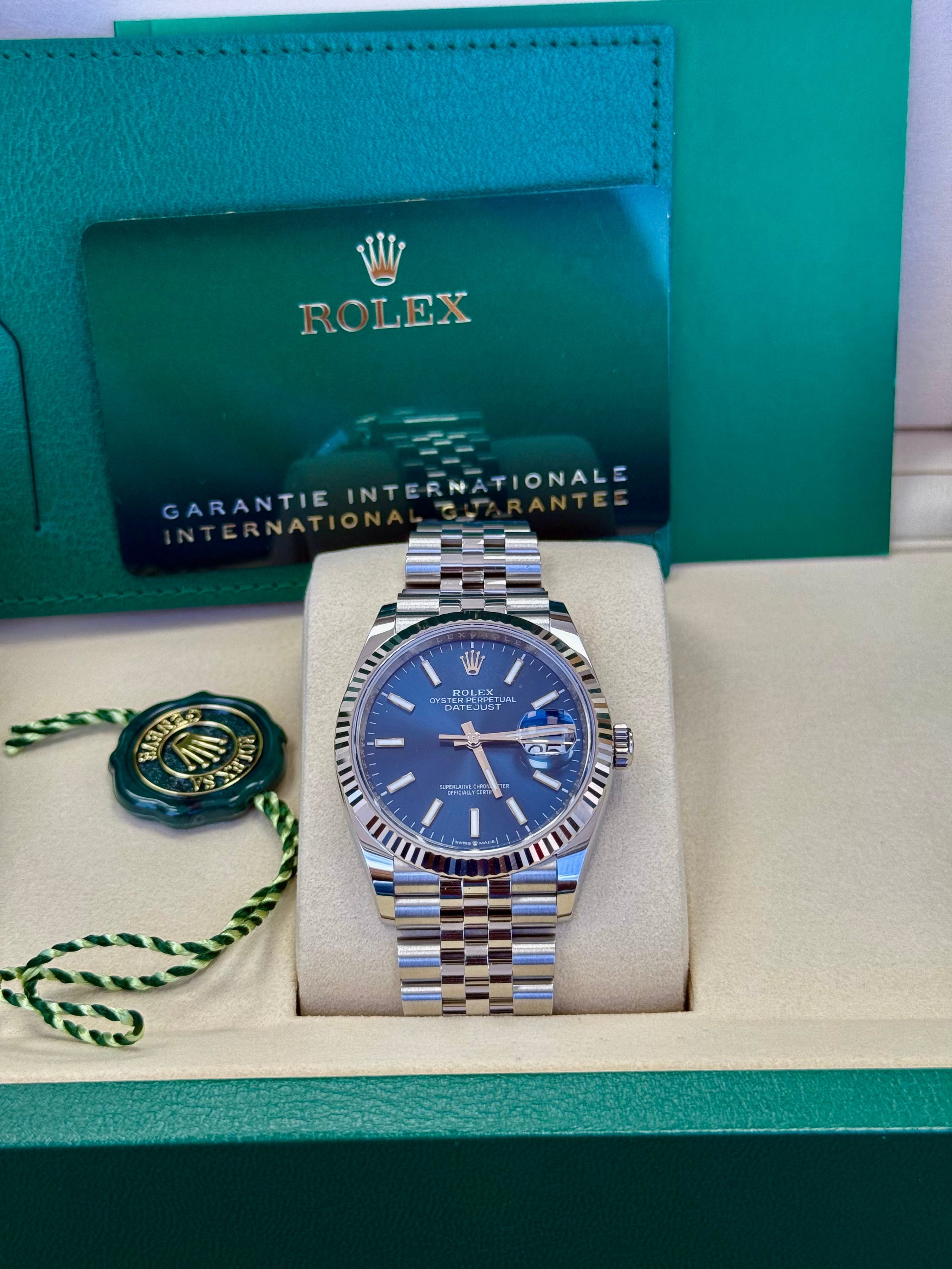 Rolex Datejust 36mm Blue Index Dial Fluted Bezel Jubilee Bracelet 126234