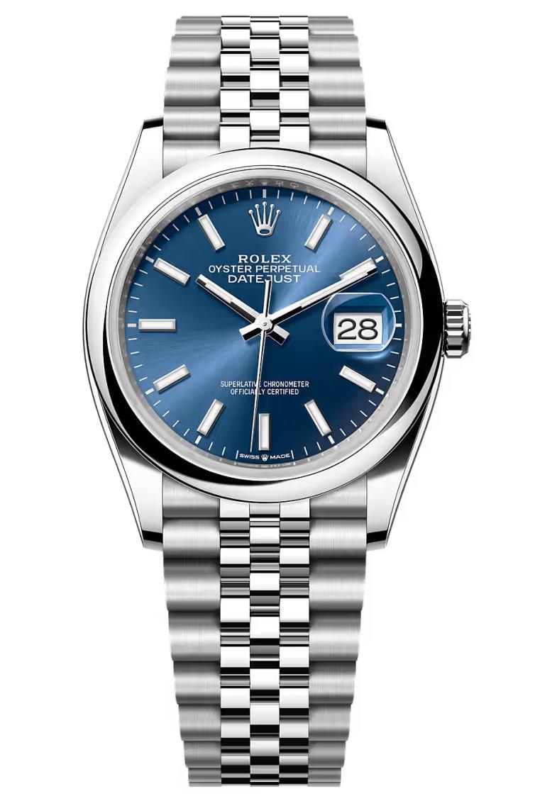 Rolex Datejust 36mm Blue Index Dial Smooth Bezel Jubilee Bracelet 126200