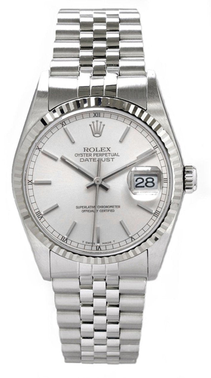 Rolex Datejust 36mm Stainless Steel Fluted Bezel Silver Index Dial Jubilee
