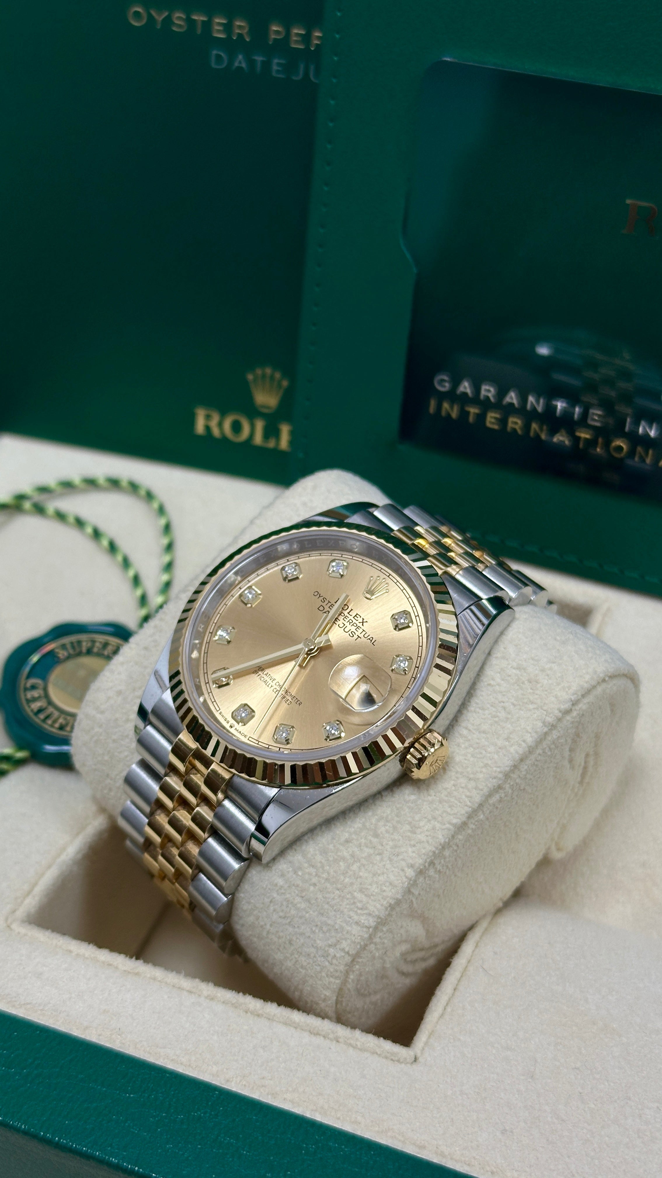 Rolex Datejust 36mm Two-Tone Yellow Gold Champagne Diamond Dial Fluted Bezel