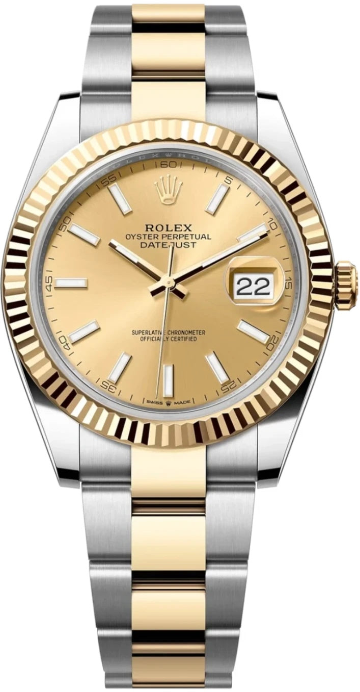 Rolex Datejust 36mm Two-Tone Yellow Gold Champagne Index Dial Fluted Bezel