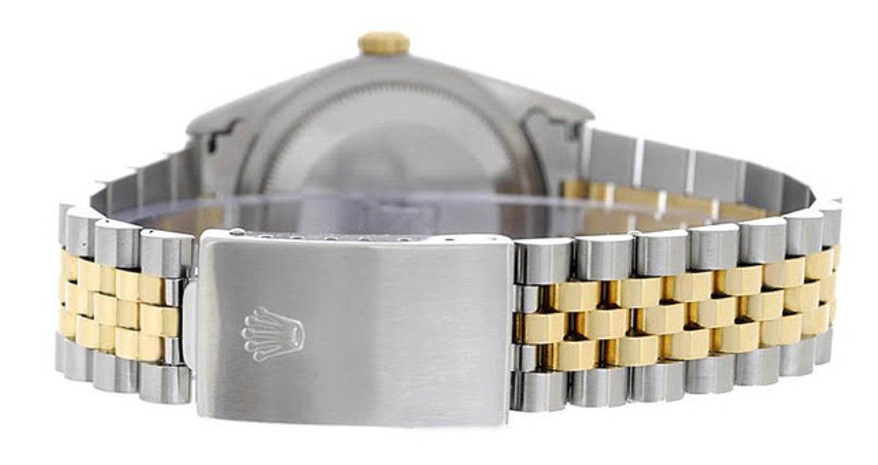 Rolex Datejust 36mm Two-Tone Yellow Gold Fluted Bezel Black Factory Index Dial