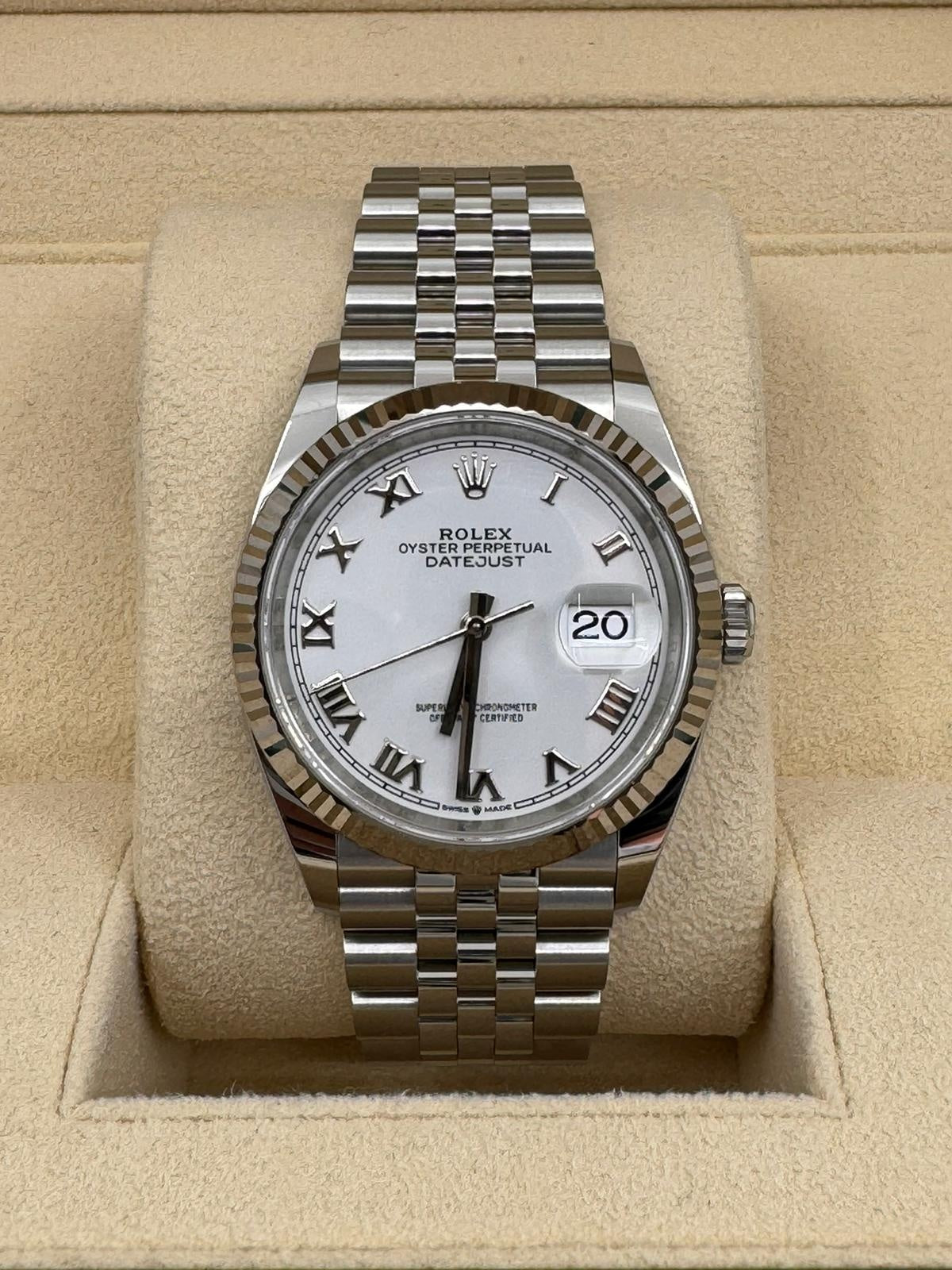 Rolex Datejust 36mm White Roman Dial Fluted Bezel Jubilee Bracelet 126234
