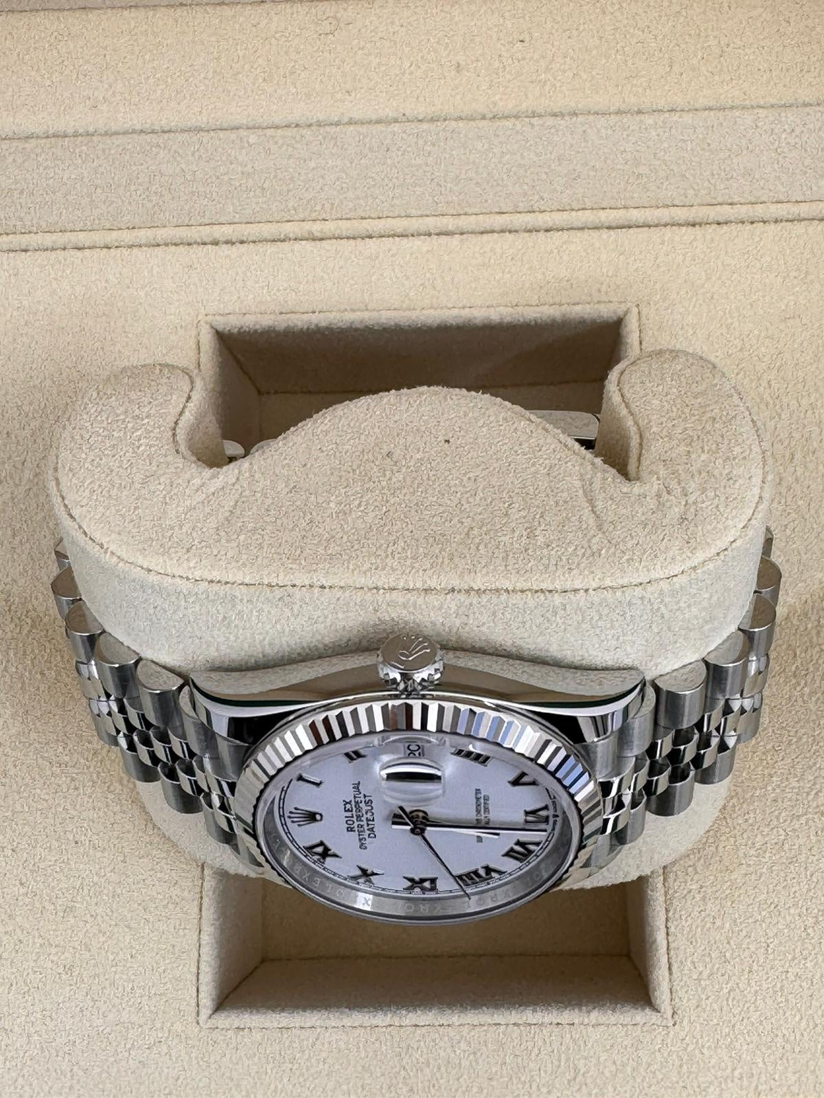 Rolex Datejust 36mm White Roman Dial Fluted Bezel Jubilee Bracelet 126234