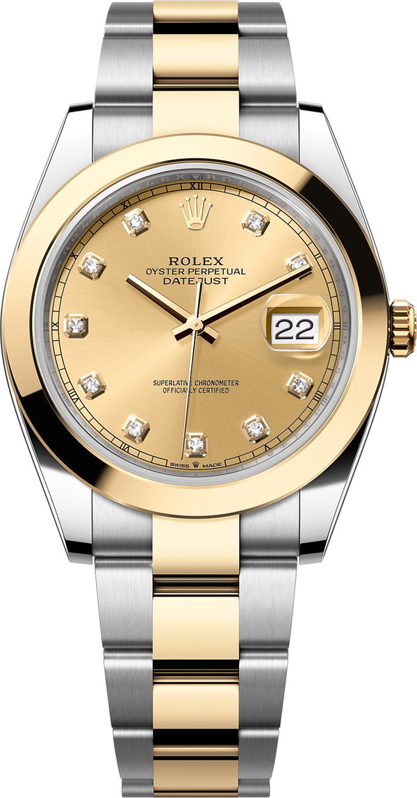 Rolex Datejust 41mm 126303 Champagne Diamond Dial Two-Tone Yellow Gold Oyster Bracelet