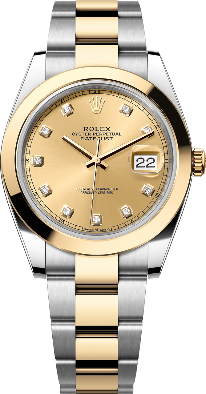 Rolex Datejust 41mm 126303 Champagne Diamond Dial Two-Tone Yellow Gold Oyster Bracelet