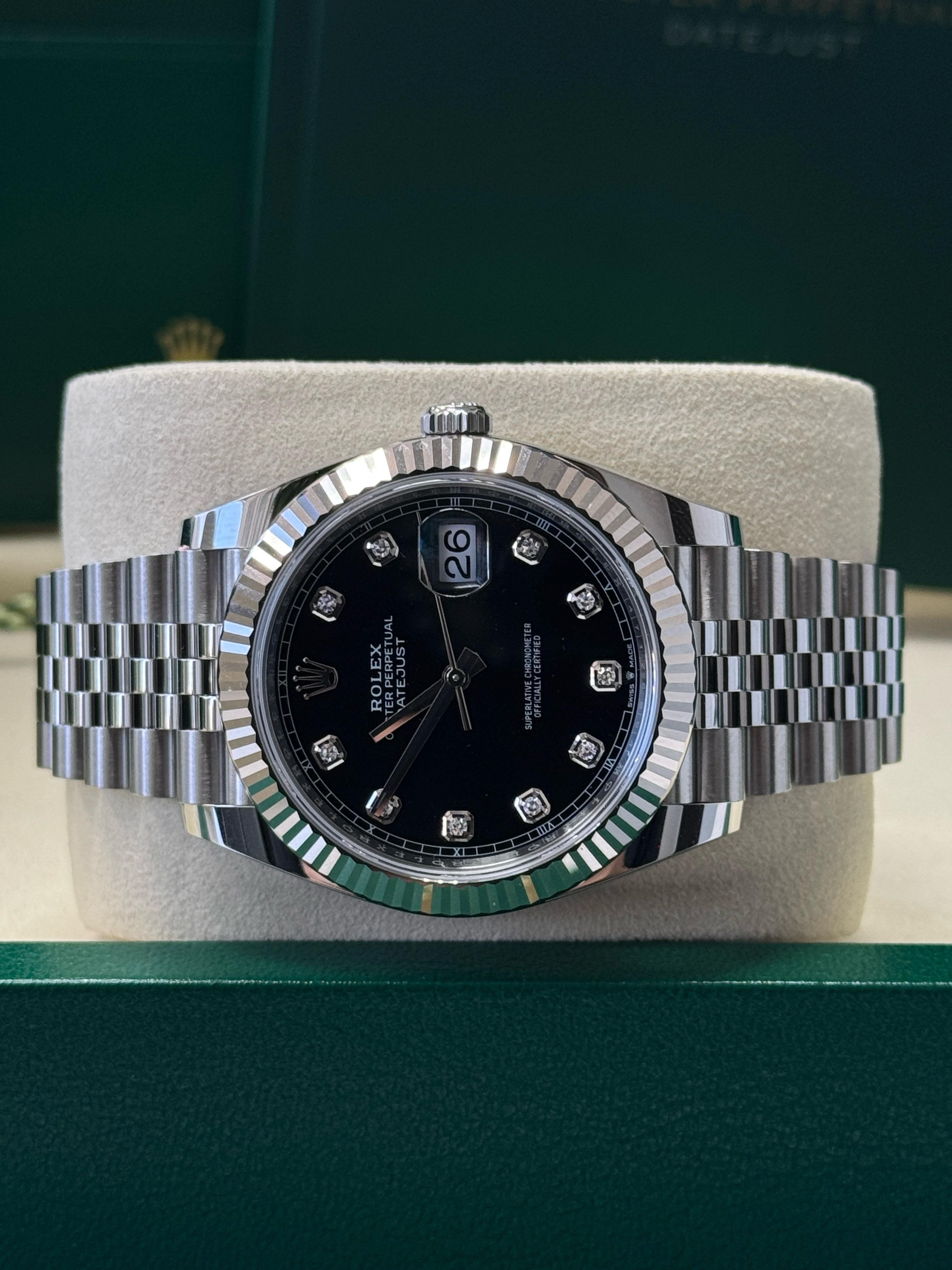 Rolex Datejust 41mm Black Diamond Dial Fluted Bezel Jubilee Bracelet 126334