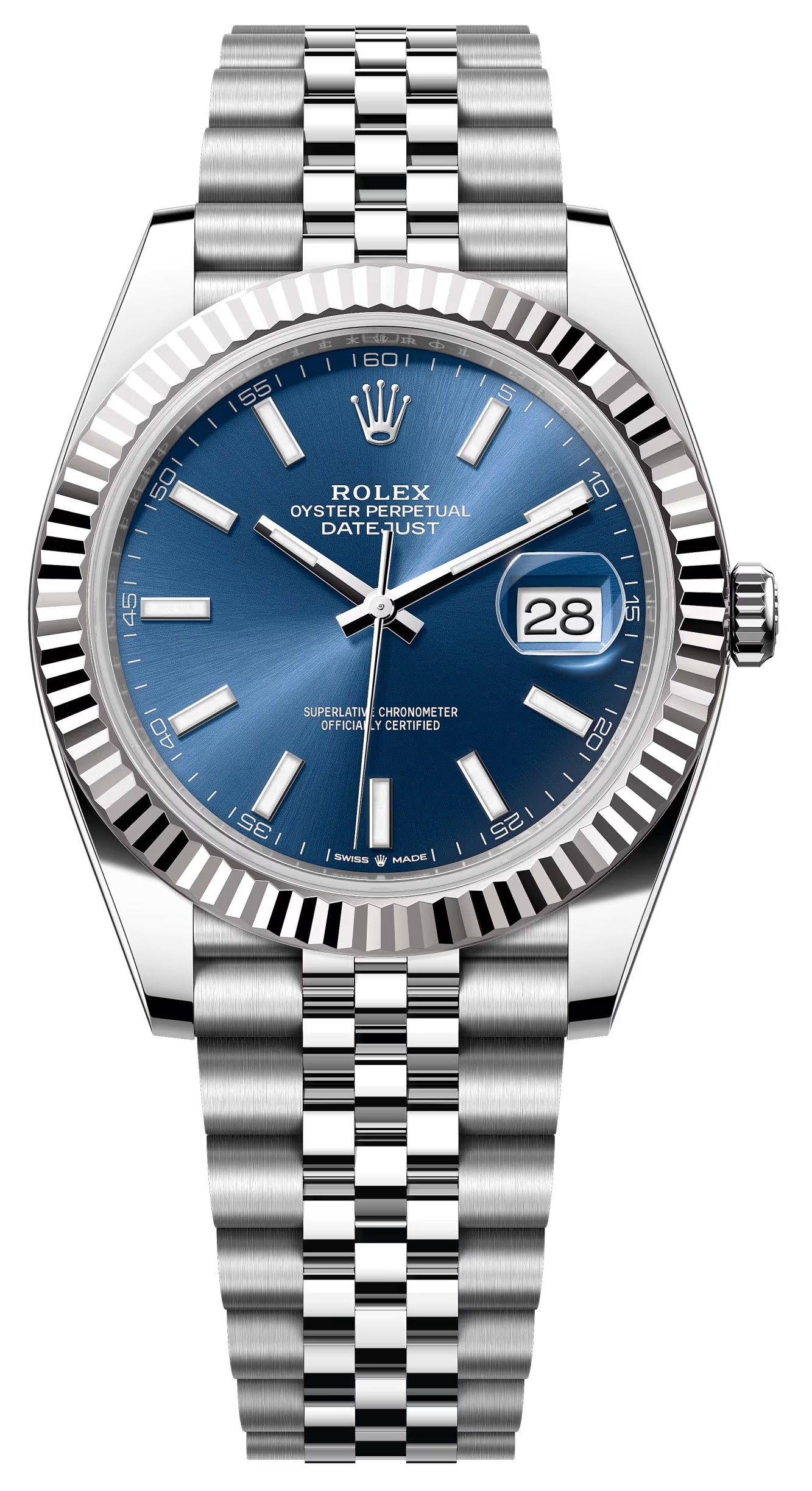 Rolex Datejust 41mm Blue Index Dial Fluted Bezel Jubilee Bracelet 126334