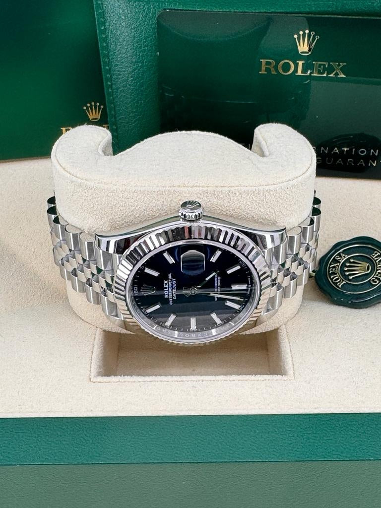 Rolex Datejust 41mm Blue Index Dial Fluted Bezel Jubilee Bracelet 126334