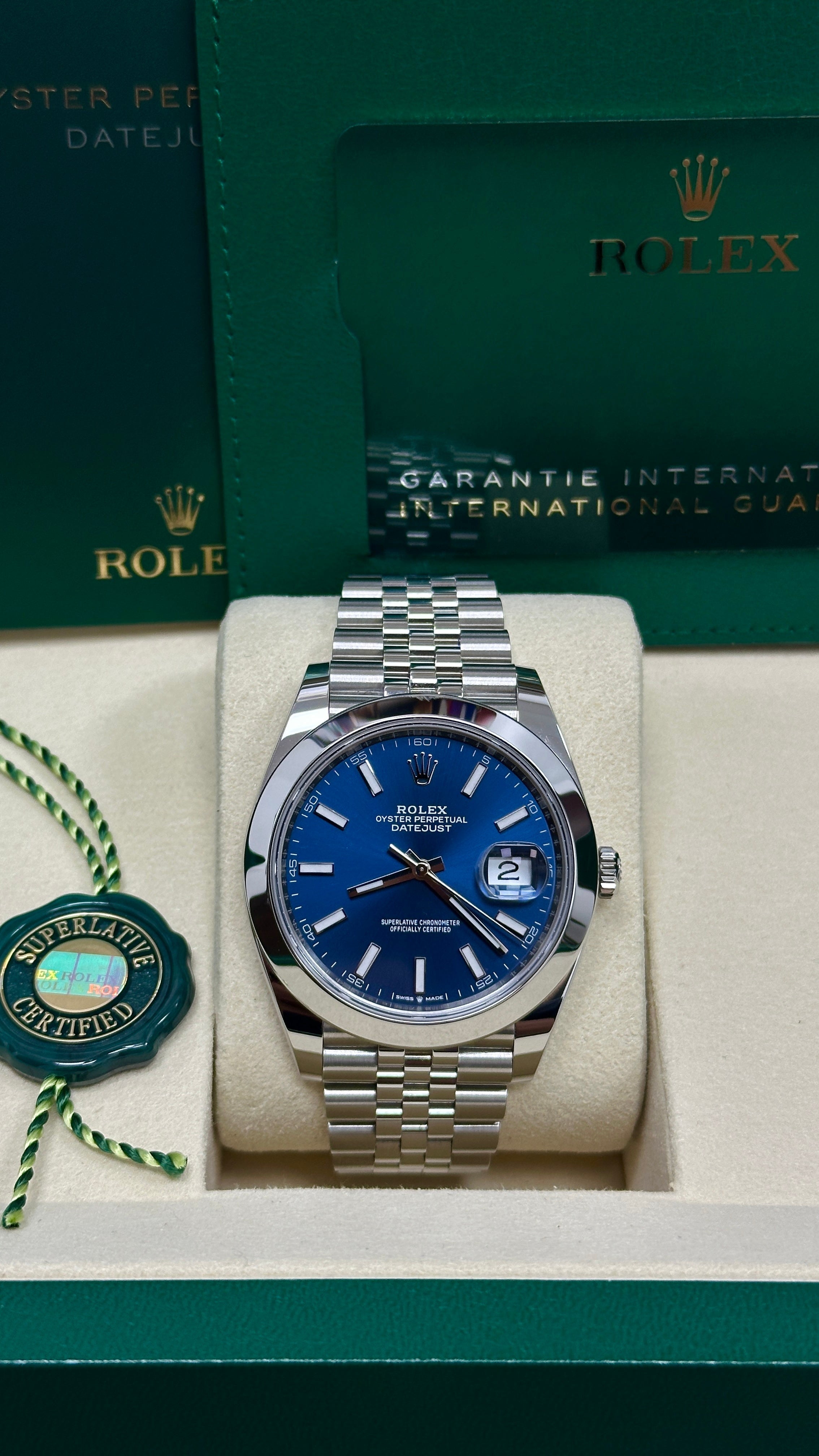 Rolex Datejust 41mm Blue Index Dial Smooth Bezel Jubilee Bracelet 126300