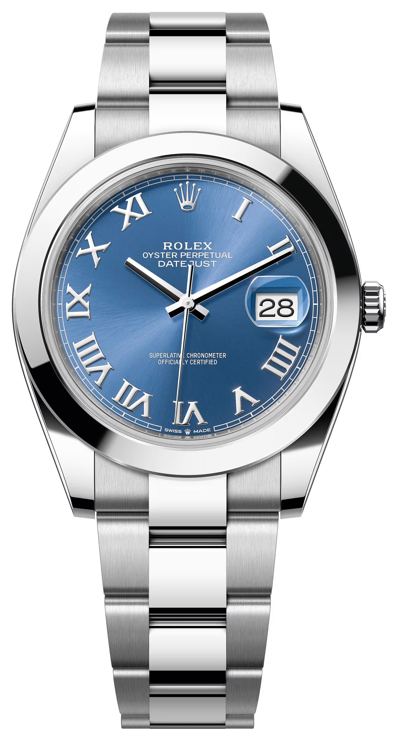 Rolex Datejust 41mm Blue Roman Dial Smooth Bezel Oyster Bracelet 126300 – New