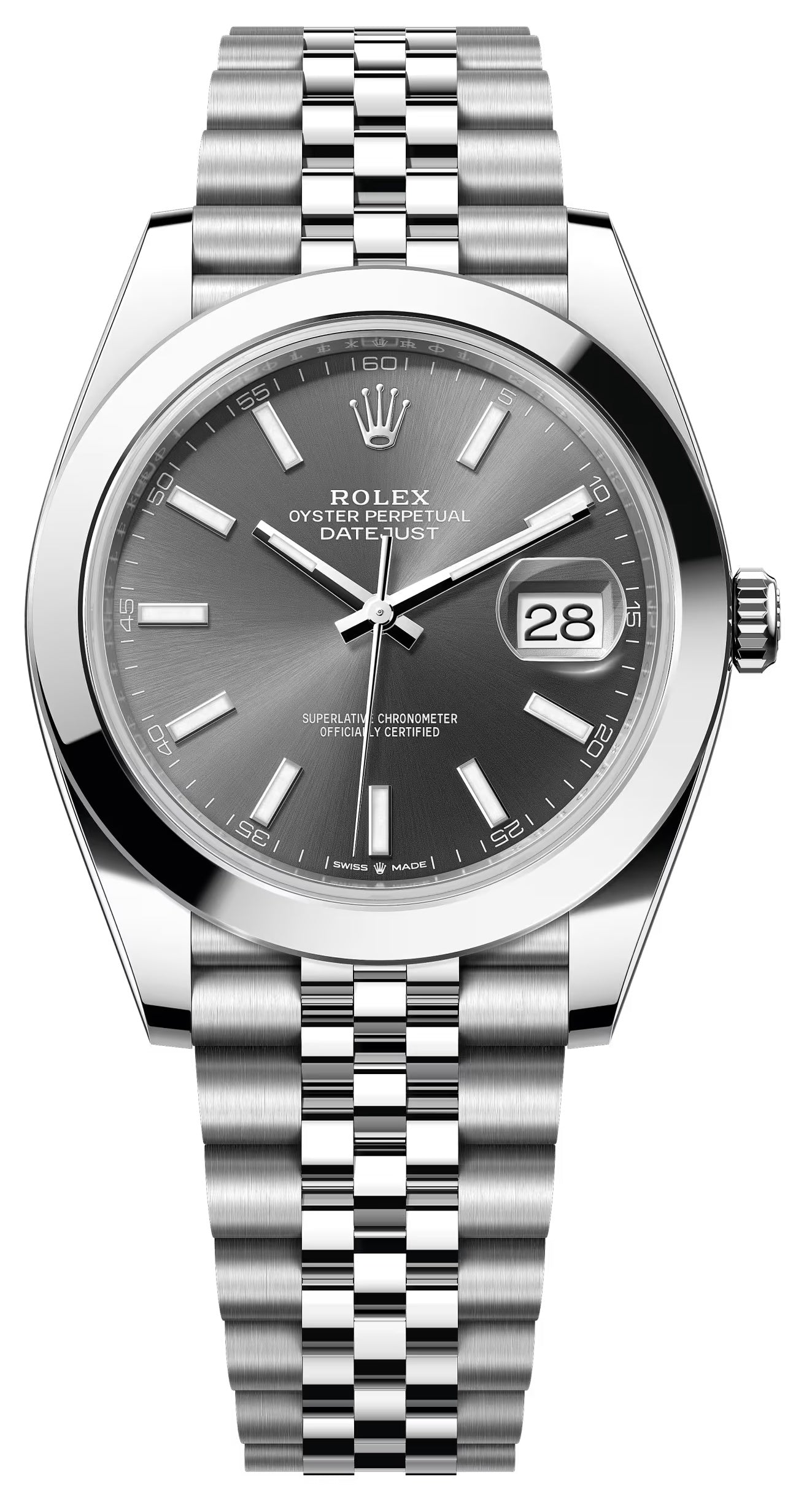 Rolex Datejust 41mm Grey Slate Index Dial Smooth Bezel Jubilee Bracelet 126300