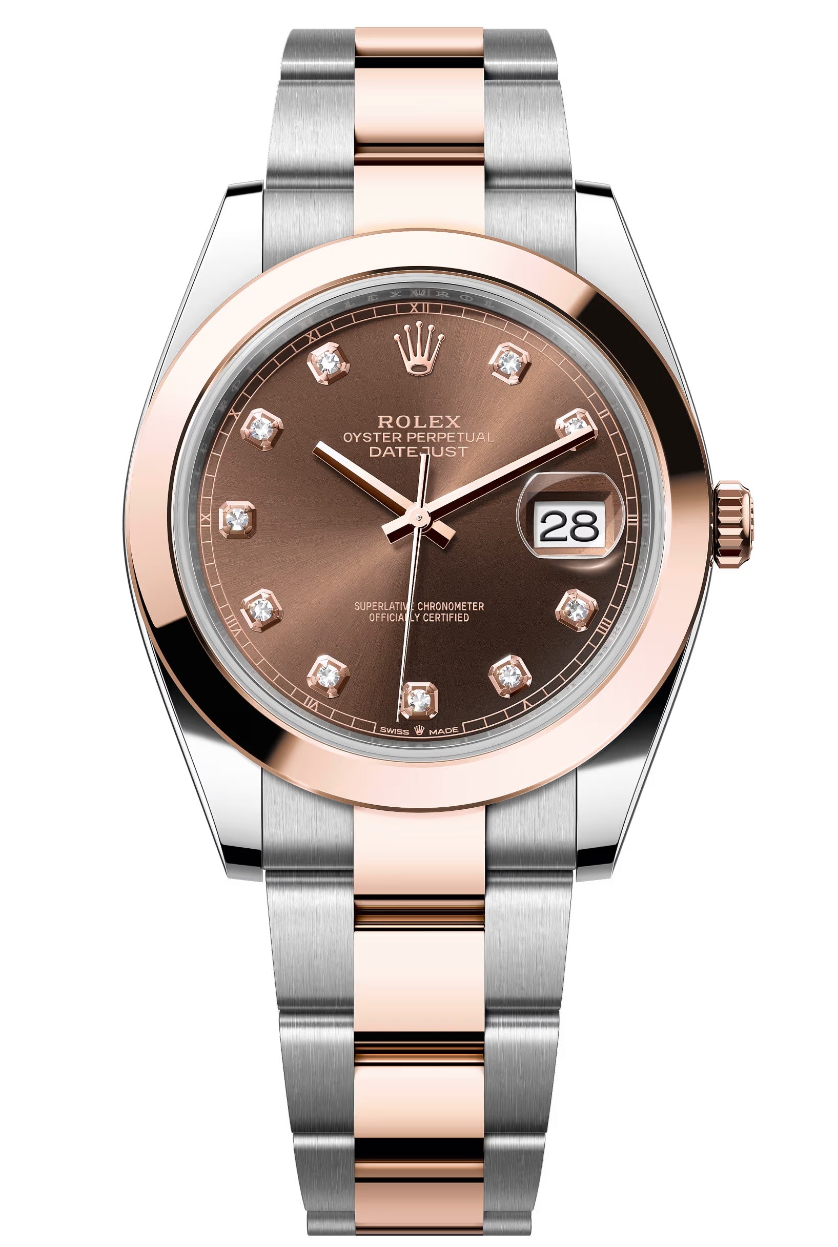Rolex Datejust 41mm Two-Tone Everose Gold Chocolate Diamond Dial Smooth Bezel