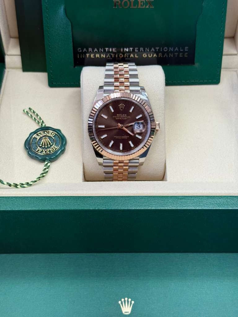 Rolex Datejust 41mm Two-Tone Everose Gold Chocolate Index Dial Fluted