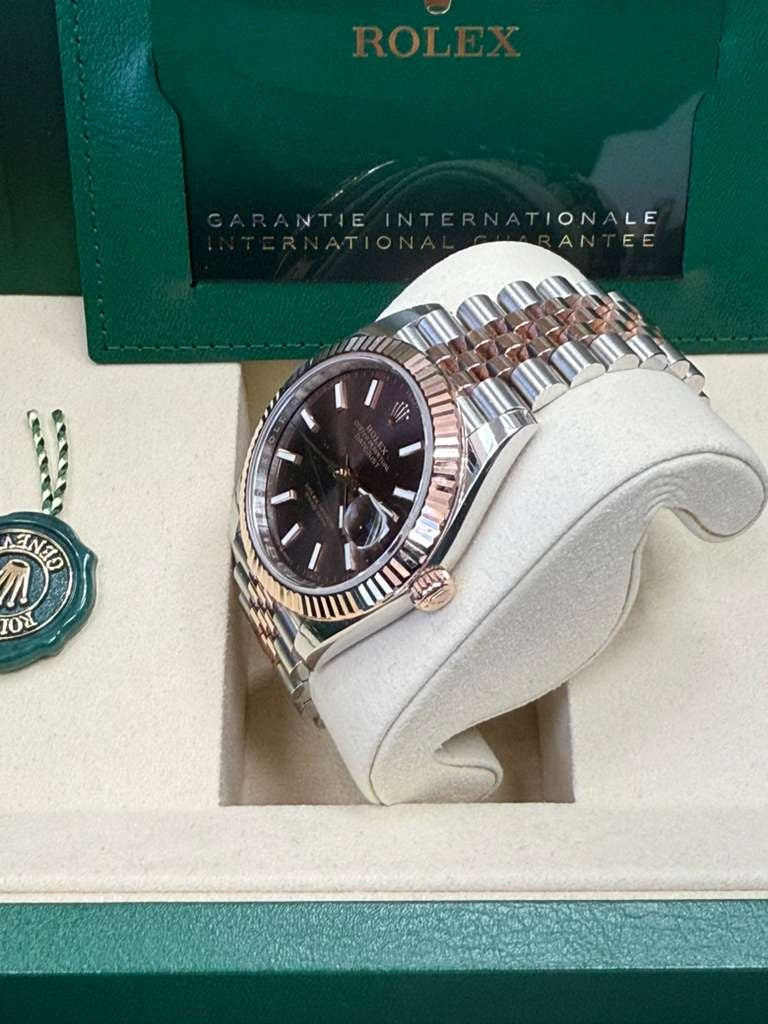 Rolex Datejust 41mm Two-Tone Everose Gold Chocolate Index Dial Fluted Bezel