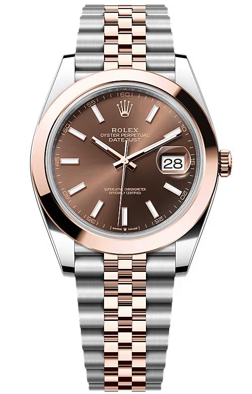 Rolex Datejust 41mm Two-Tone Everose Gold Chocolate Index Dial Smooth Bezel