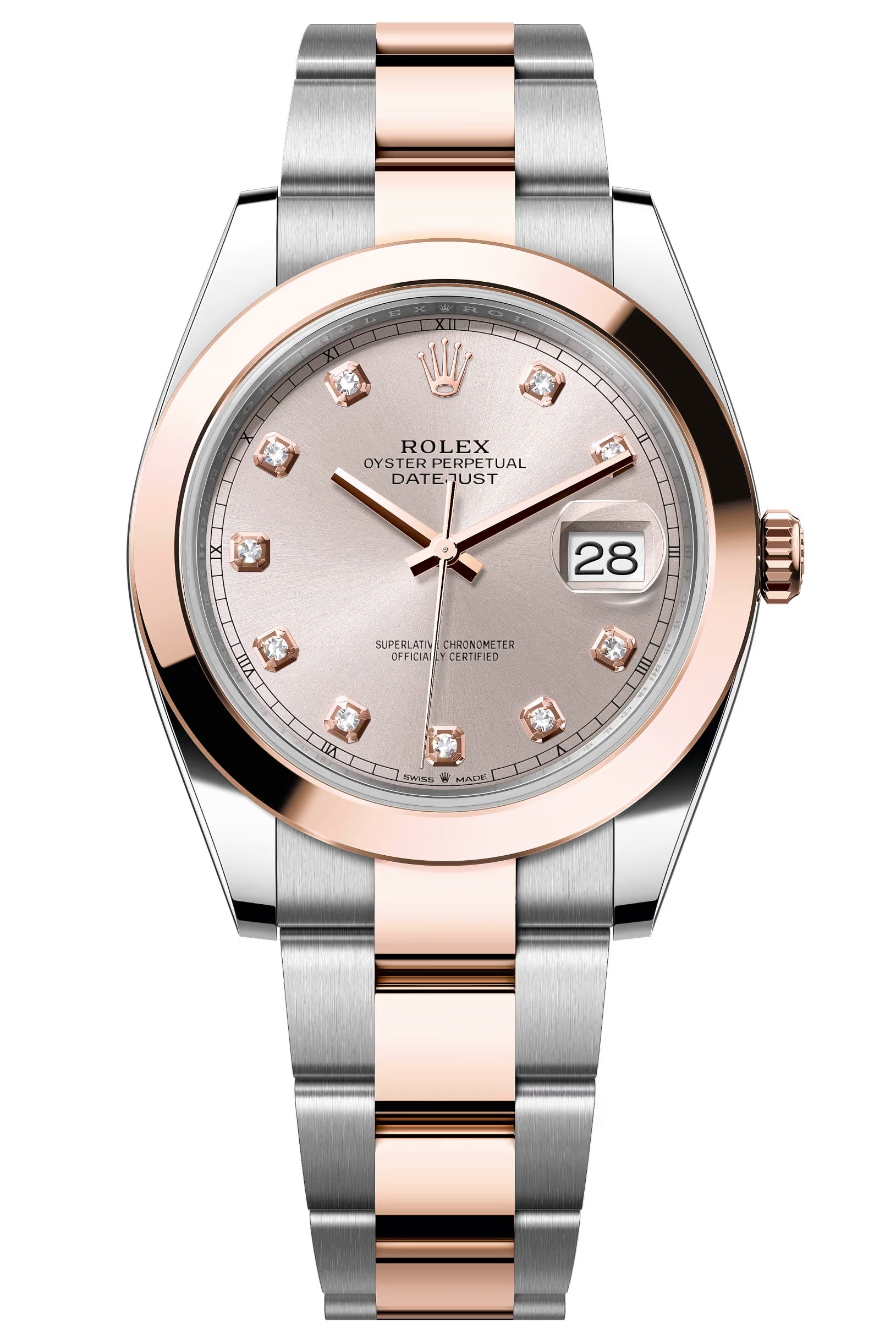 Rolex Datejust 41mm Two-Tone Everose Gold Sundust Diamond Dial Smooth Bezel