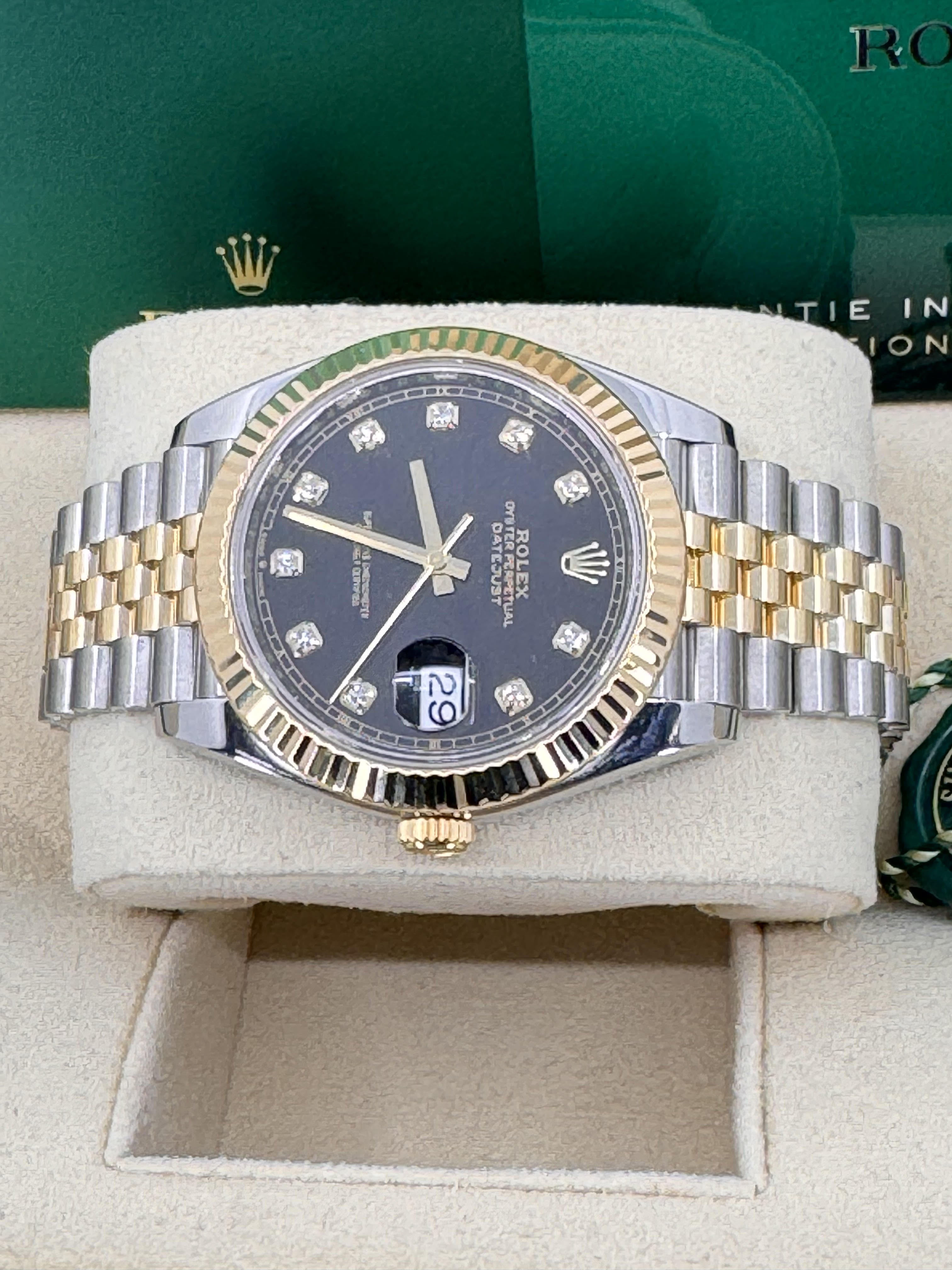 Rolex Datejust 41mm Two-Tone Yellow Gold Black Diamond Dial Fluted Bezel