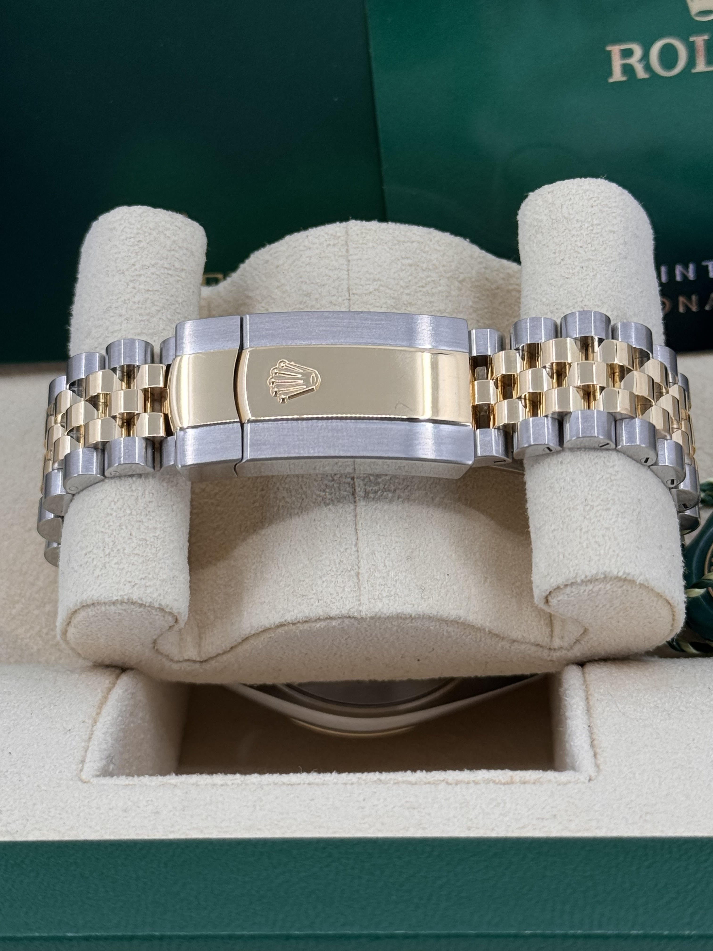 Rolex Datejust 41mm Two-Tone Yellow Gold Black Diamond Dial Fluted Bezel
