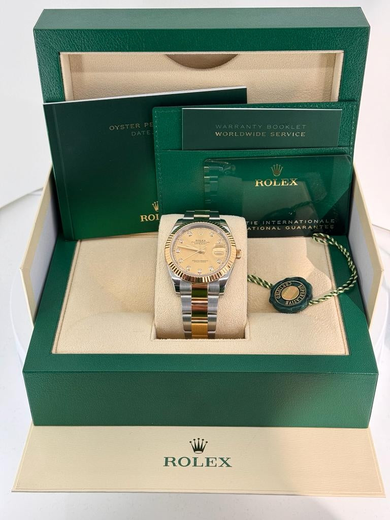 Rolex Datejust 41mm Two-Tone Yellow Gold Champagne Diamond Dial Fluted Bezel