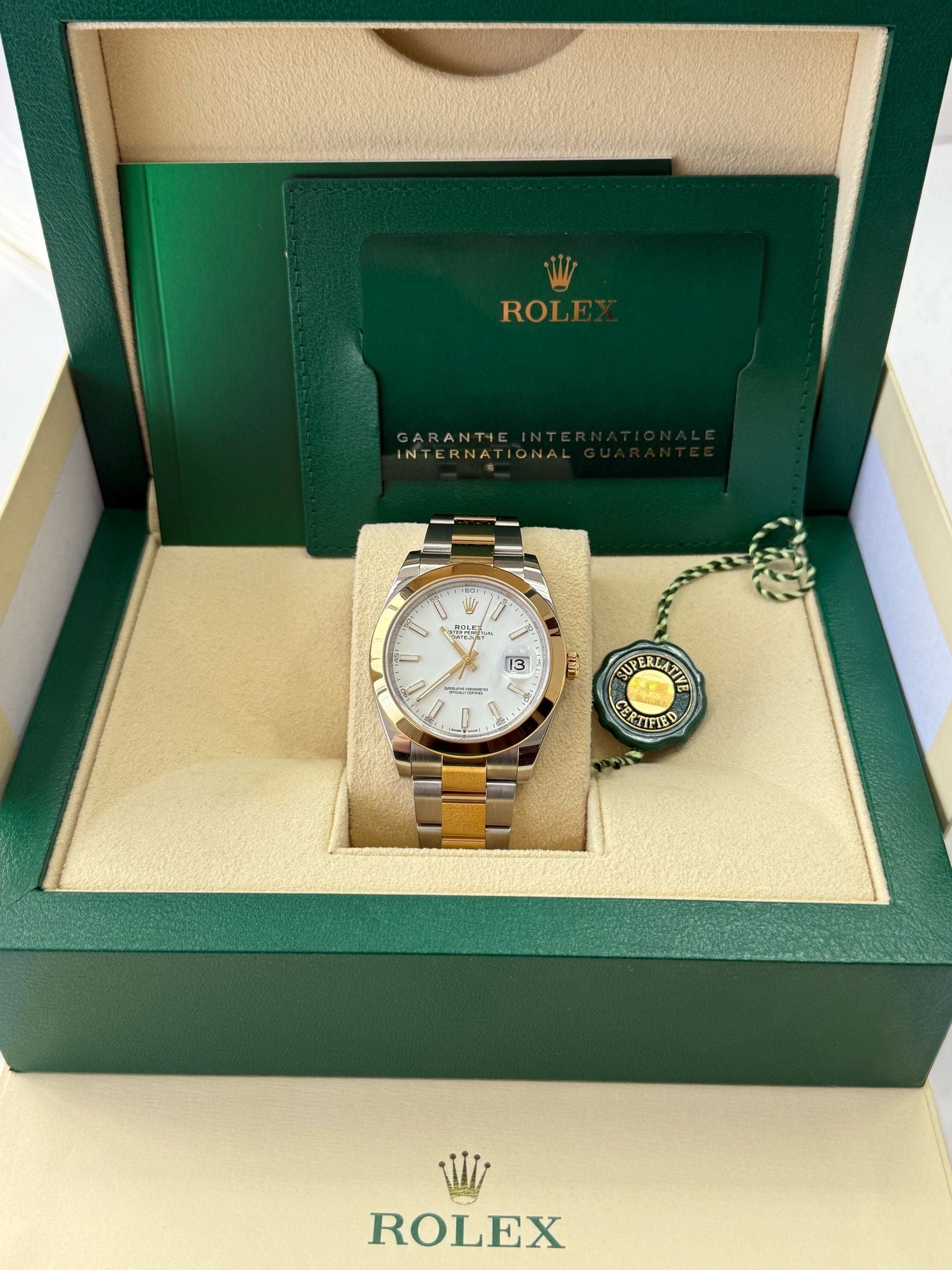 Rolex Datejust 41mm Two-Tone Yellow Gold White Index Dial Smooth Bezel Oyster