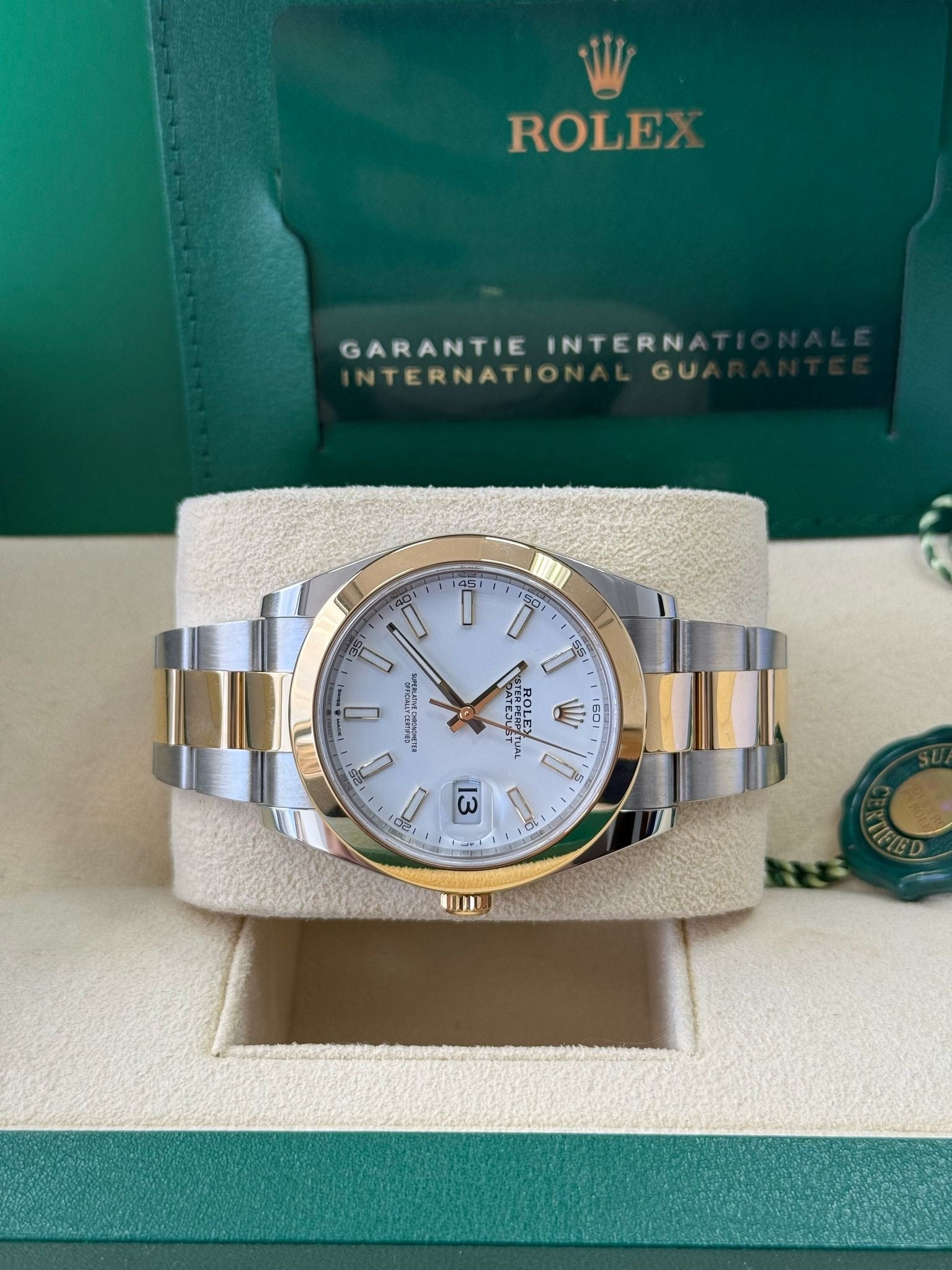 Rolex Datejust 41mm Two-Tone Yellow Gold White Index Dial Smooth Bezel Oyster