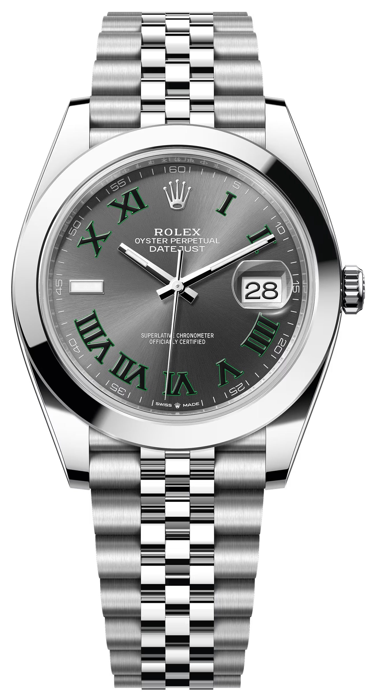 Rolex Datejust 41mm "Wimbledon" Dial Smooth Bezel Jubilee Bracelet 126300 – New