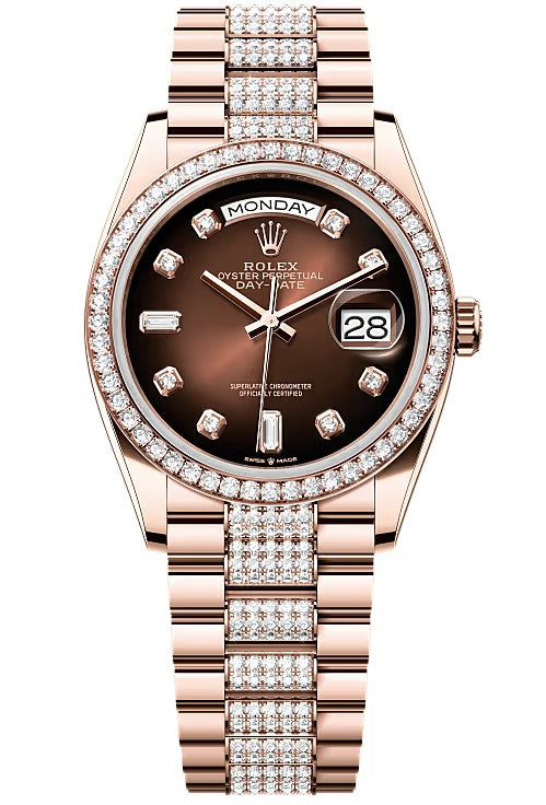 Rolex Day-Date 36mm Everose Gold Brown Ombre Diamond Dial President Bracelet