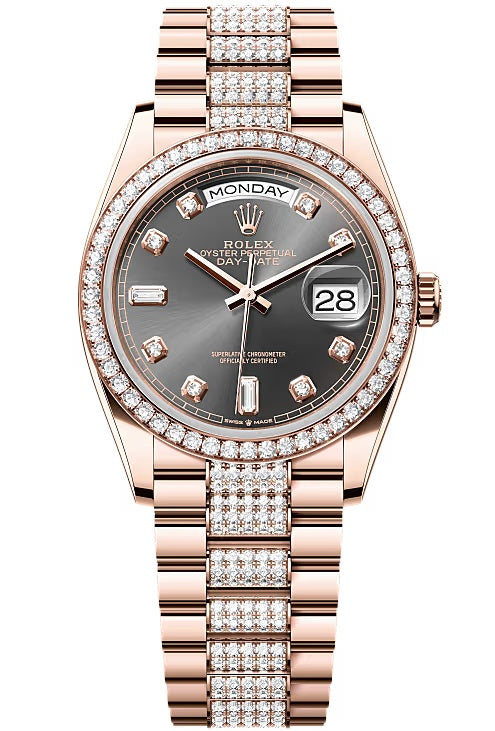 Rolex Day-Date 36mm Everose Gold Rhodium Diamond Dial Diamond Bezel Diamond-Set